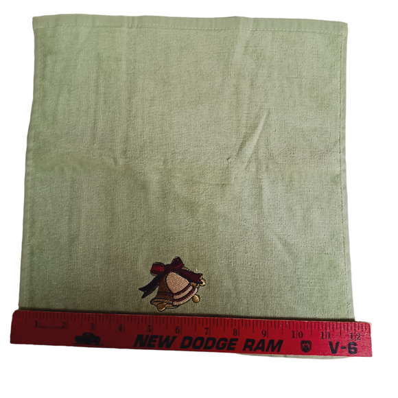 Set of 2 Holiday Washcloths Sage Green Christmas Bells Rustic Lodge Cabin 12" - Picture 5 of 9